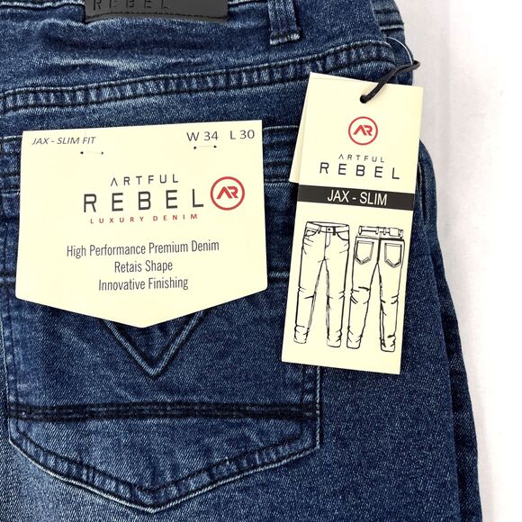 New Mens Artful Rebel Jax Slim Fit Denim Jeans Size 34x30 NWT Distressed - Picture 3 of 9